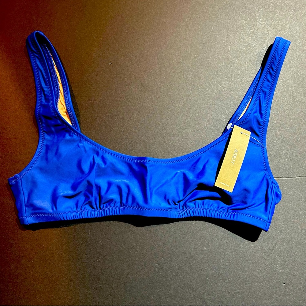 J Crew Womens Heritage Scoopneck Bikini Top Size Medium Blue Back Hook Stretch